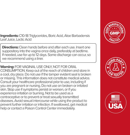O Positiv URO Boric Acid Vaginal Suppository with Lactic Acid - 12 Ct