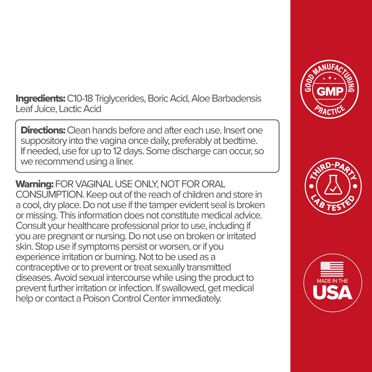 O Positiv URO Boric Acid Vaginal Suppository with Lactic Acid - 12 Ct