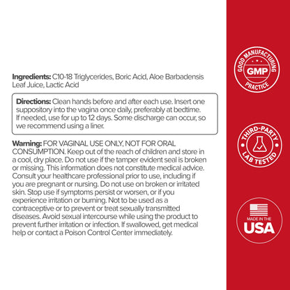 O Positiv URO Boric Acid Vaginal Suppository with Lactic Acid - 12 Ct