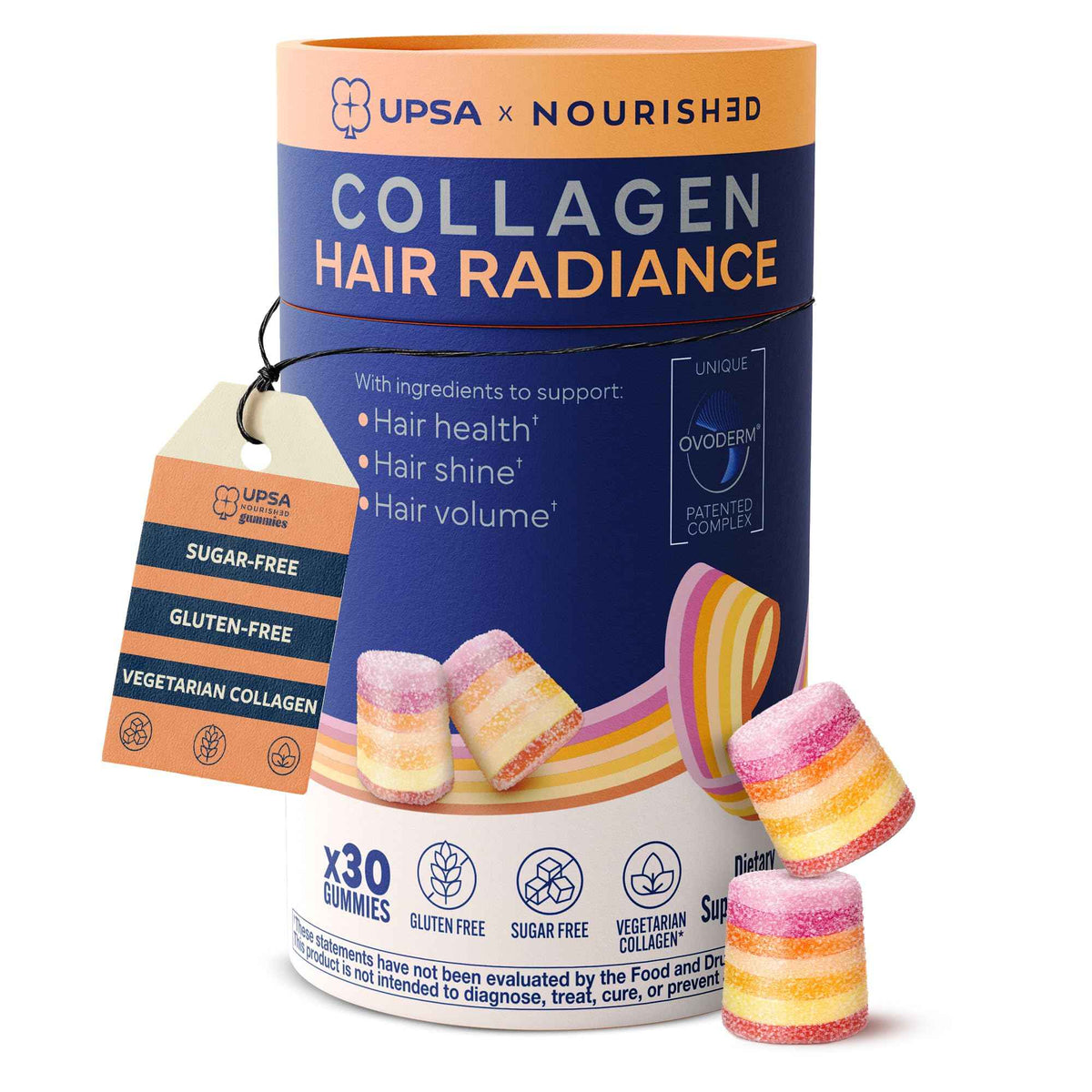Upsa Nourished Collagen Hair Health 30 Count - Ovoderm Egg Membrane Complex with Biotin, Zinc & Copper - for Healthy, Shiny & Fuller-Looking Hair