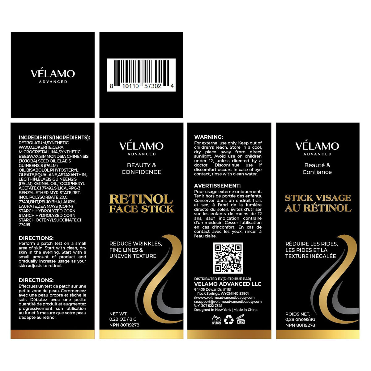 VELAMO ADVANCED Retinol Face Stick (0.28 oz) - Anti-Aging Treatment for Wrinkles, Fine Lines & Uneven Skin Texture