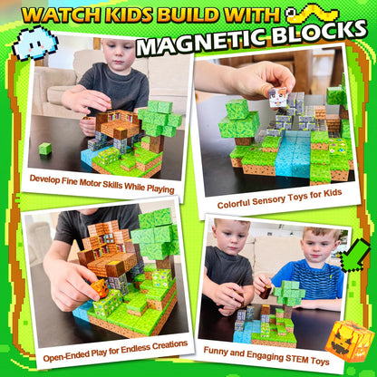 Magnetic Blocks - 100PCS Build Mine Magnet World Forest Cottage Craft Set