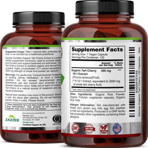 Zazzee USDA Organic Tart Cherry 10:1 Extract, 120 Vegan Capsules, 4 Month Supply, Montmorency Cherry, Daily Wellness Antioxidant Support, Organic Herbal Supplement, All-Natural, Non-GMO, Made in USA ZazzeeBuy Supplements Australia