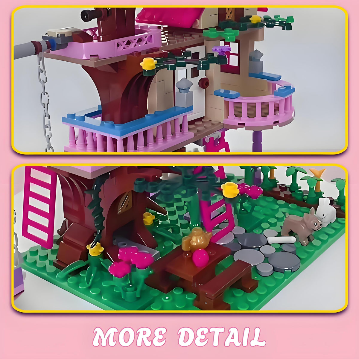CSNRHG Tree House Building Set Multi Level Forest House Swing Animal Figure