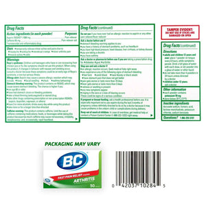 BC Powder Arthritis Pain Reliever, Aspirin Dissolve Packs, 50 Count Powder Packets BCBuy Supplements Australia
