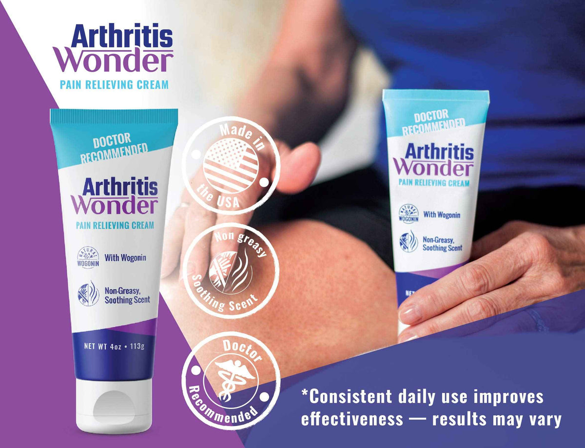 Arthritis Wonder Pain Relief Cream, 4 oz - Arthritis Pain Relief Cream for Hand, Knee, Foot and Wrist Joints - Fast-Acting, Deep Penetrating, Non-Greasy Formula with Natural Wogonin