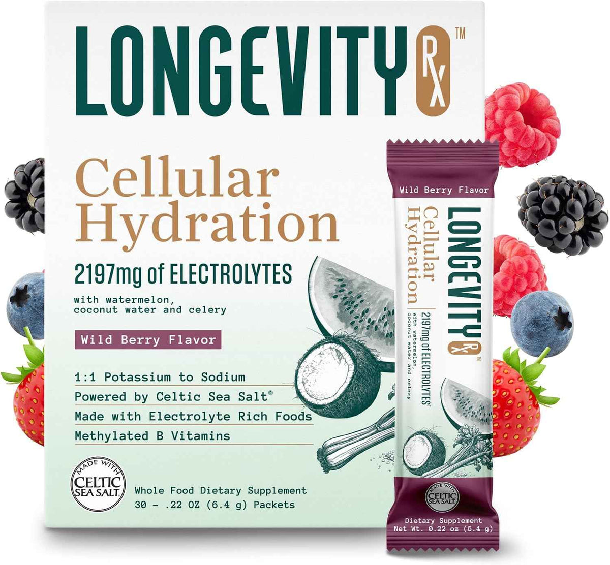 Cellular Hydration Electrolyte Powder - Pink Celtic Cave Salt from Spain, 410mg Choline, 1:1 Sodium-Potassium Ratio, Superfood Hydration Blend for Energy, Focus & Performance, 30 Servings
