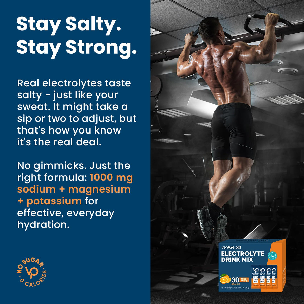 Venture Pal High Sodium Sugar Free Electrolytes Powder Packet, 16 Sticks - Hydration Packets with Vitamin, Sodium & Potassium, Zero Calories, Vegan, Keto & Paleo Friendly Electrolyte Drink Mix