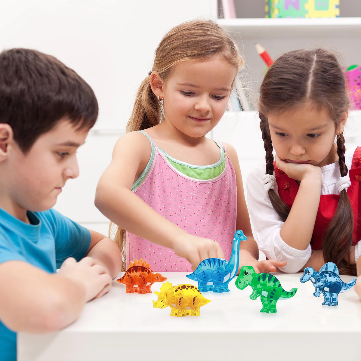 PicassoTiles Dinosaur Magnetic Tiles Accessory Set Mix and Match Dino Figure Parts for STEM Magnet Tile Construction Building Blocks Sets Creative Pretend Play Educational Toy for Kids Ages 3+ PTA28