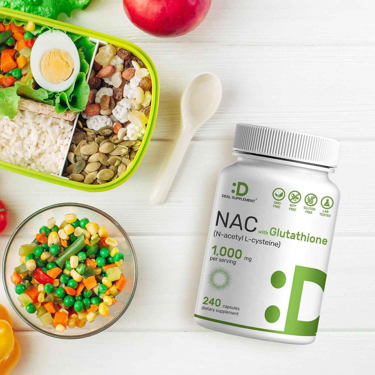 DEAL SUPPLEMENT NAC Supplement (N-Acetyl Cysteine) 1,000mg Per Serving with Reduced Glutathione, 240 Capsules - Antioxidant Support for Immune Health, Lung, & Liver Function