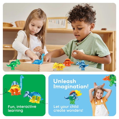 PicassoTiles Dinosaur Magnetic Tiles Accessory Set Mix and Match Dino Figure Parts for STEM Magnet Tile Construction Building Blocks Sets Creative Pretend Play Educational Toy for Kids Ages 3+ PTA28