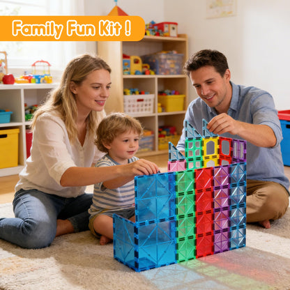 HAPPYMATY Next-Gen Antibacterial Magnetic Tiles, 124PCS Building Blocks Set
