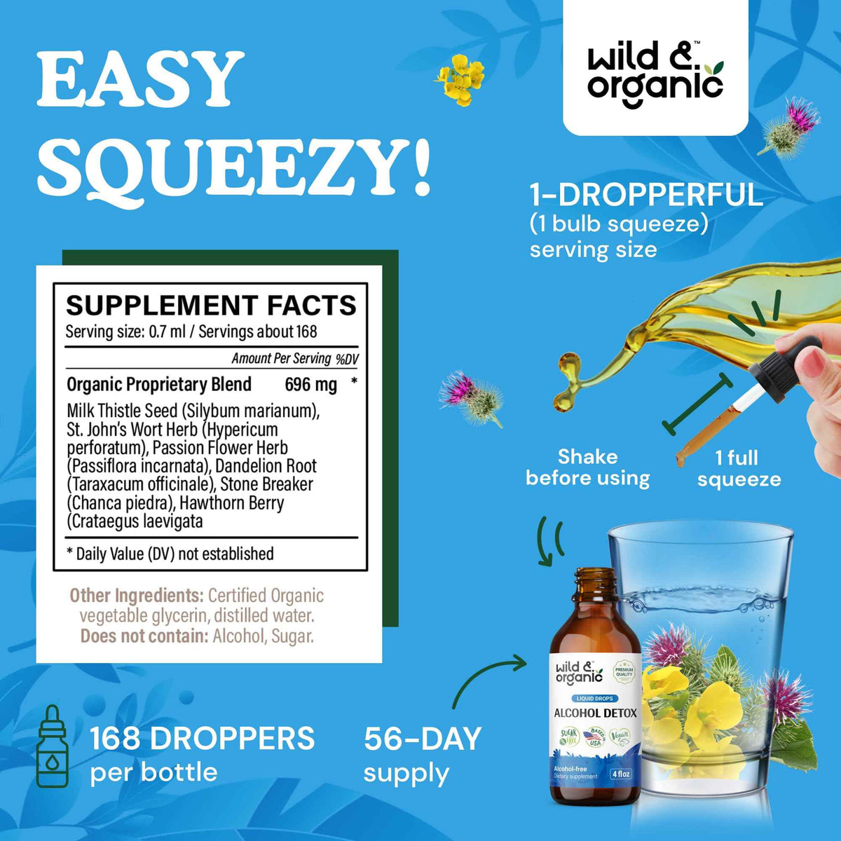 Wild & Organic Alcohol Detox Drops - Liver & Kidney Cleanse with Milk Thistle, Chanca Piedra Stone Breaker - Anti Alcohol Complex for Liver Cleanse Detox
