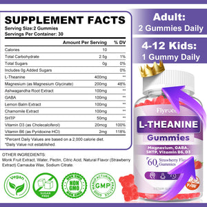 Flyrocer 2 Pack L-Theanine Gummies, L Theanine Supplement for Adults & Kids, L'Theanine with Ashwagandha, Magnesium, 5HTP & GABA - Support Calm, Relax, zzZ, Focus, Vegan Strawberry Flavor, 120 Count FlyrocerBuy Supplements Australia