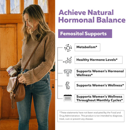 Femositol Myo-Inositol & D-Chiro Inositol Complex Supplement - Clinically Validated 40:1 Ratio (Vitamin B8) - Hormonal Balance & Healthy Ovarian Function Support (90 Capsules - 30 Servings)