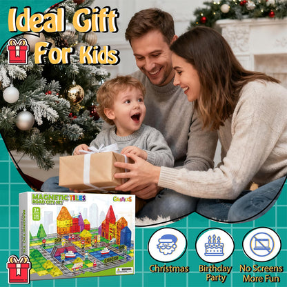 106Pcs Christmas Magnetic Tiles, Magnetic Building Blocks, Preschool Montessori Toys Gift for 3+ Year Old Boys and Girls, Sensory Toys for Kids Aged 3-5 and 4-8, Ideas for Toddler with Autism