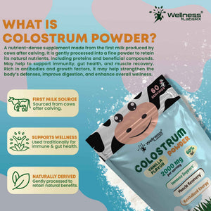 Colostrum Powder 2000mg - Vanilla Flavor, 60% IgG Bovine Colostrum Supplement for Gut Health, Immune Support, Clean Skin, Anti-Aging, Grass-Fed Calostro Bovino Powder, Keto, Gluten-Free - 60 Servings