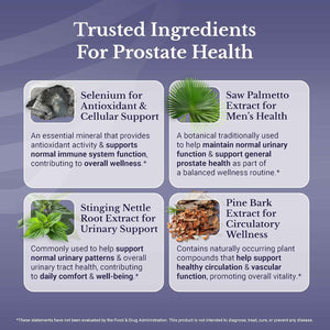 Flow Active - Prostate Health Supplements for Men - Advanced Prostate & Bladder Support, Saw Palmetto, Selenium & Pygeum. 30 Days Supply. 30 Capsules