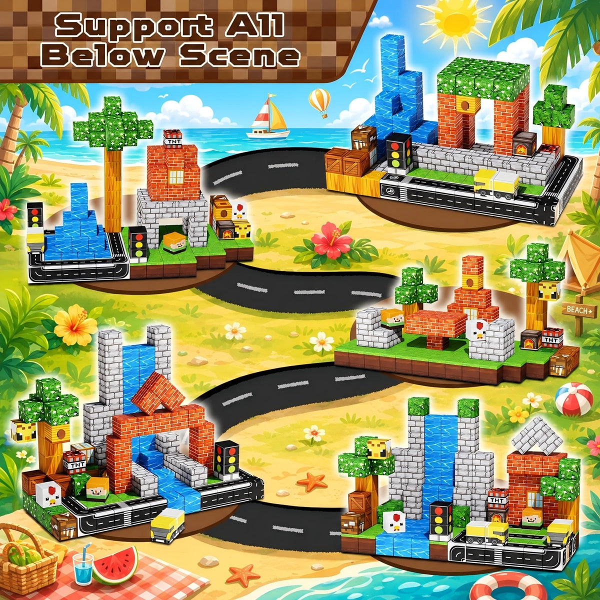 Annexfun Magnetic Blocks - 150PCS Magnetic Building Blocks Road Forest Magnetic Cubes - STEM Toys for Montessori Toddler Birthday Gifts -STEM Sensory Construction Toys for Kids Ages 3+ for Boy & Girl