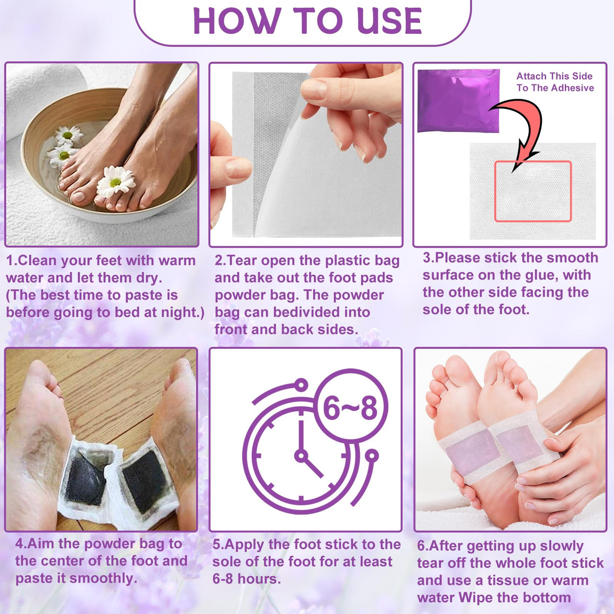 WOOWRUIER 48 Pack Lavender Foot Pads for Home & Travel Use