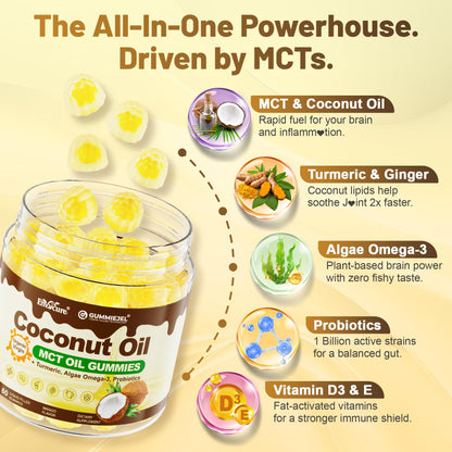 MCT Oil Organic Gummies, Coconut Oil + Omega-3, Turmeric, Probiotics, 60Ct