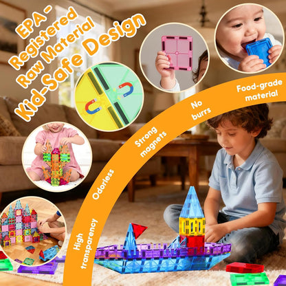 HAPPYMATY Next-Gen Antibacterial Magnetic Tiles, Safe & Clean Play for Kids