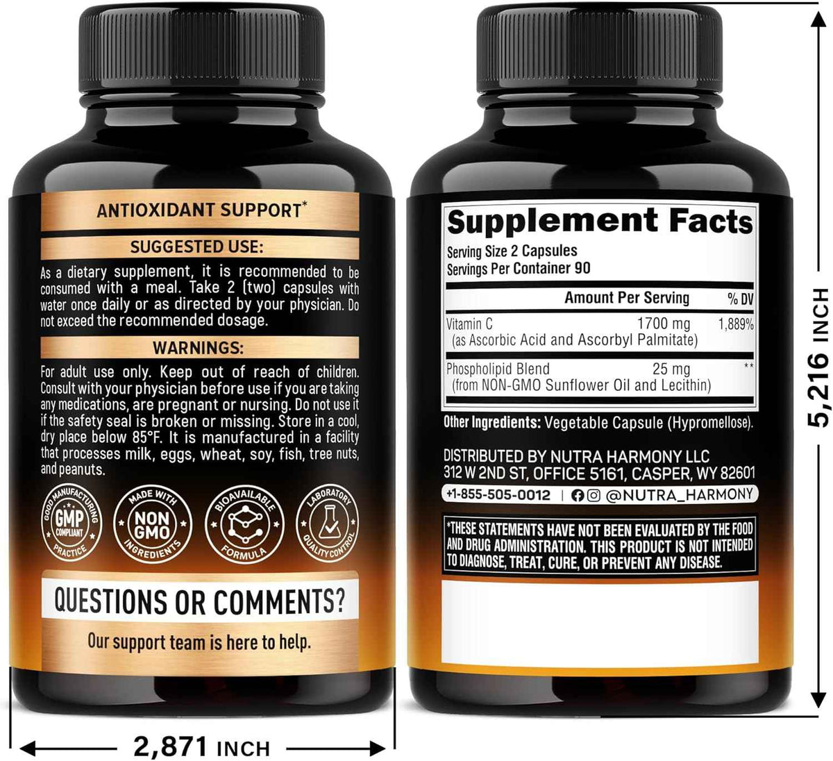 Liposomal Vitamin C 1700 mg - High Absorption Fat Soluble Complex - Antioxidant, Energy Boost & Immune Support - Vitamin C Supplement - NON-GMO, SOY-Free & Gentle on Stomach - 180 Capsules