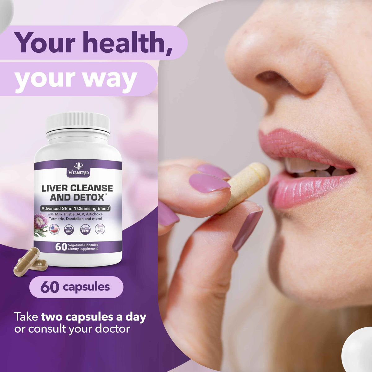 Liver Cleanse Detox & Repair Fatty Liver Supplements 28-in-1 Advanced Herbal Liver Health Supplement Formula - Milk Thistle Silymarin, Artichoke Extract, Dandelion & Apple Cider Vinegar - 60 Pills