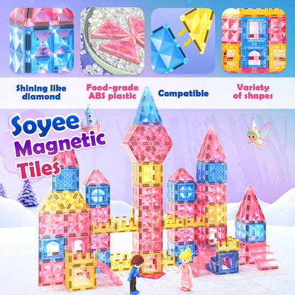 Soyee Diamond Magnetic Tiles Magnet Building Blocks - Princess Castle Toys for Girls & Boys Age 3-8 Birthday Present 5 6 7 8 9 10 Year Old Gifts for Kids Classroom