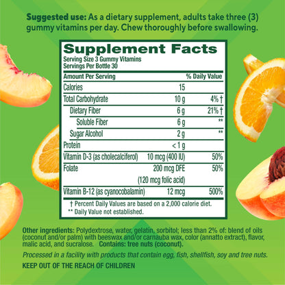 Vitafusion GLP1 Gummy Supplement | 90 Sugar Free Gummies | Vitamin & Mineral Blend with Fiber, D3, B12, and Folate | for Women & Men | Tropical Peach Flavor | Gluten Free Formula