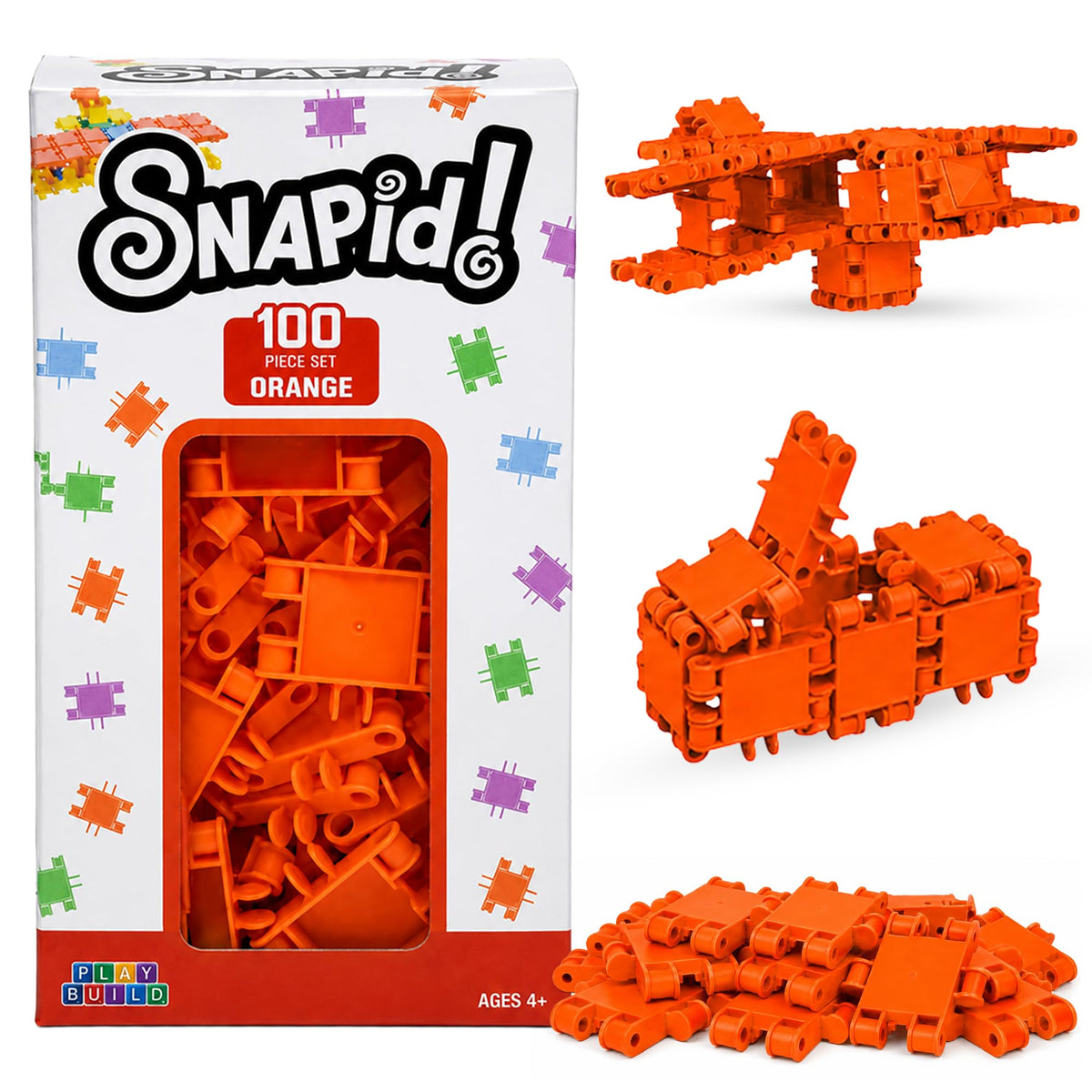Play Build 100 Piece Orange Snap Connecting Building Toy Set for Kids