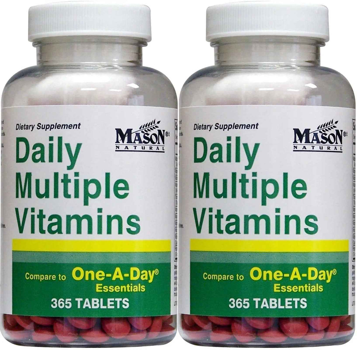 Daily Multiple Vitamins Compare to One A Day Essentials Multivitamin Multimineral Supplement 365 Tablets per Bottle Pack of 2 Total 730 Tablets MASON NATURAL