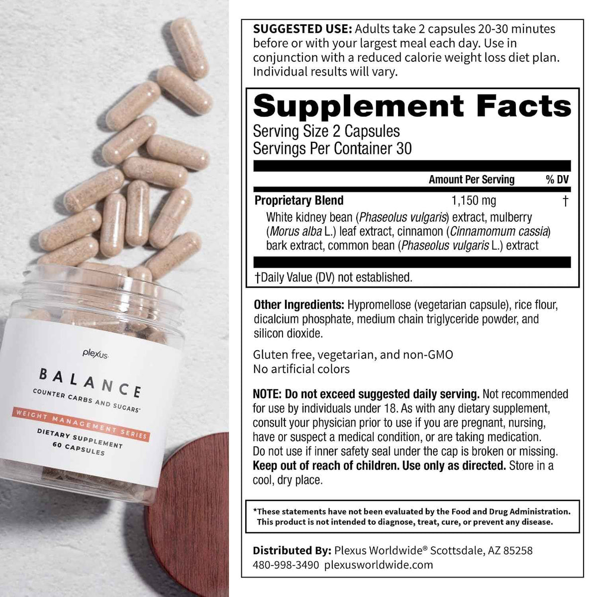 Plexus Balance - Supports carbohydrate metabolism & gradual digestion. White kidney bean & mulberry leaf extract. Gluten free, non-GMO