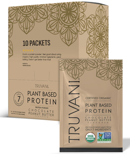 Truvani Organic Plant Based Protein Powder - Strawberry - 10 Servings - Vegan - 20g Pea Protein - Single Serving Travel Packets - Keto - Gluten & Dairy Free - Low Carb