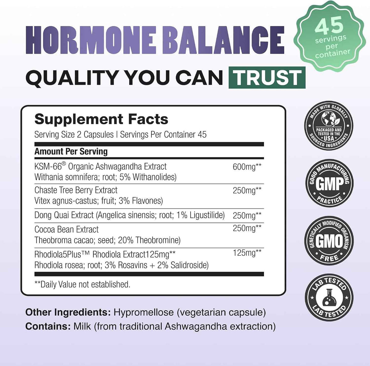 Hormone Balance for Women - Natural Mood Supplement - PMS Relief and Menopause Support - Featuring Clinically Studied KSM-66 Ashwagandha (90 Capsules)