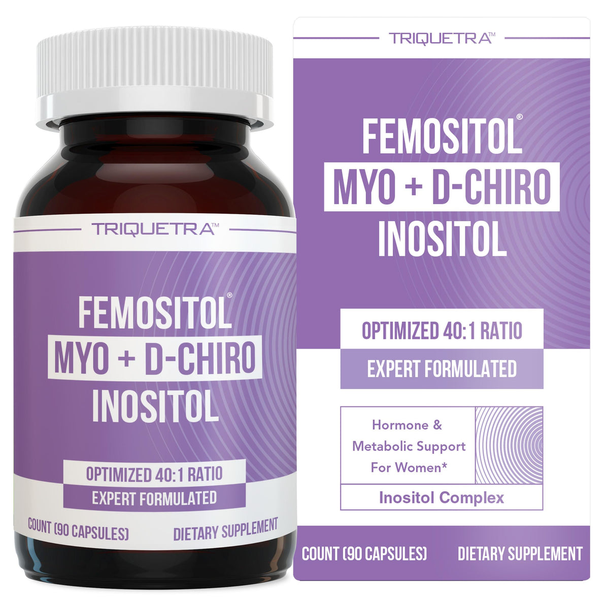 Femositol Myo-Inositol & D-Chiro Inositol Complex Supplement - Clinically Validated 40:1 Ratio (Vitamin B8) - Hormonal Balance & Healthy Ovarian Function Support (90 Capsules - 30 Servings)