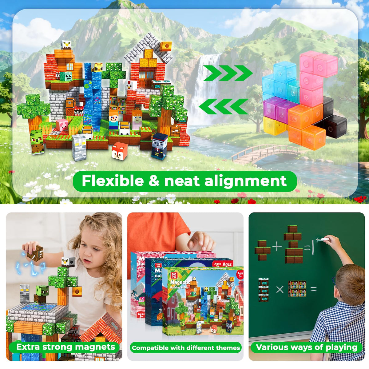 Annexfun 300 PCS Magnetic Blocks - Magnetic Building Blocks, Stacking Magnets for Kids, Sensory Toy for STEM Montessori Sensory Toys for Kids 3+ Boys and Girls Easter Christmas Birthday Gifts
