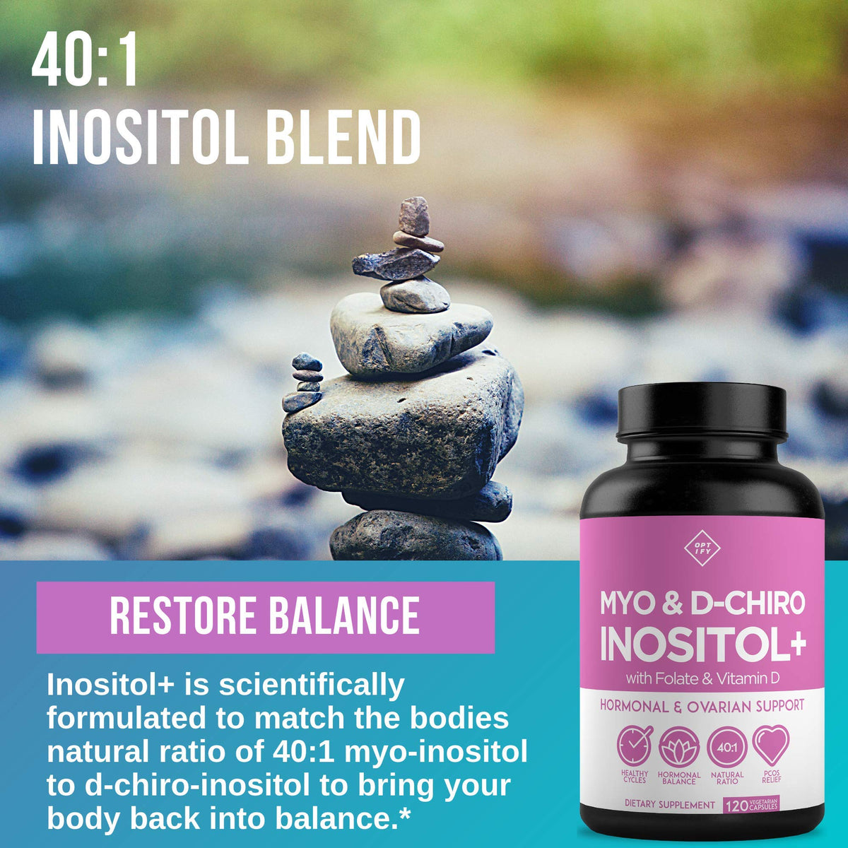 Premium Inositol Supplement - Myo-Inositol and D-Chiro Inositol Plus Folate and Vitamin