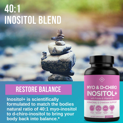 Premium Inositol Supplement - Myo-Inositol and D-Chiro Inositol Plus Folate and Vitamin
