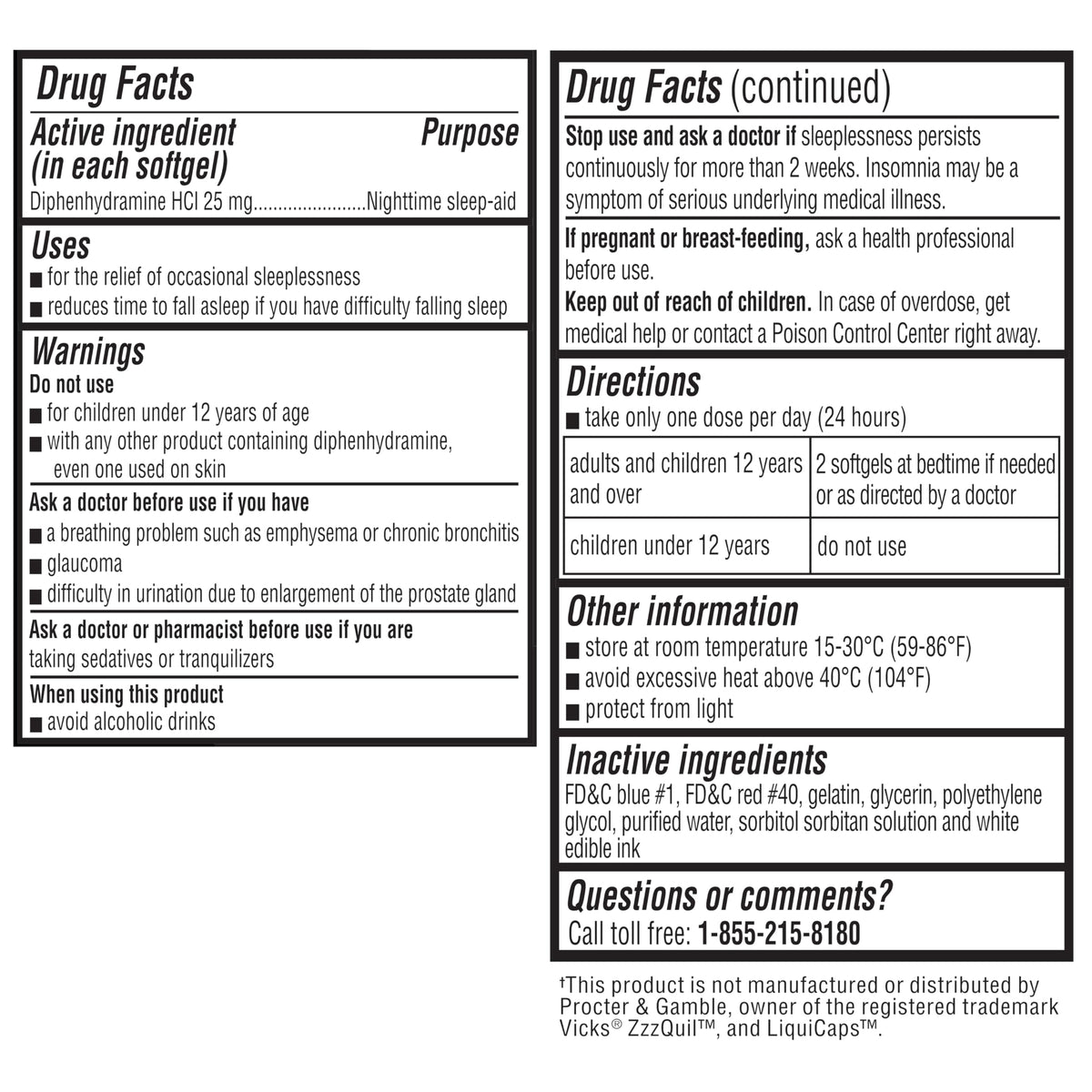PURAVATION Nighttime Sleep Aid Softgels, Diphenhydramine 25mg, Supports Deeper, Restful Sleeping, Non-Habit-Forming, 100 Count