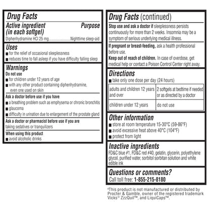 PURAVATION Nighttime Sleep Aid Softgels, Diphenhydramine 25mg, Supports Deeper, Restful Sleeping, Non-Habit-Forming, 100 Count
