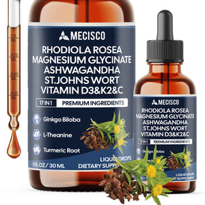 17in1 Rhodiola Rosea Liquid Drops with blend Ashwagandha Magnesium, L-Theanine. Ultra Strength Rhodiola Cortisol Supplement, Rhodiola Root for Support Relaxation, Mood, Energy - 1 FL Oz - 60 Day