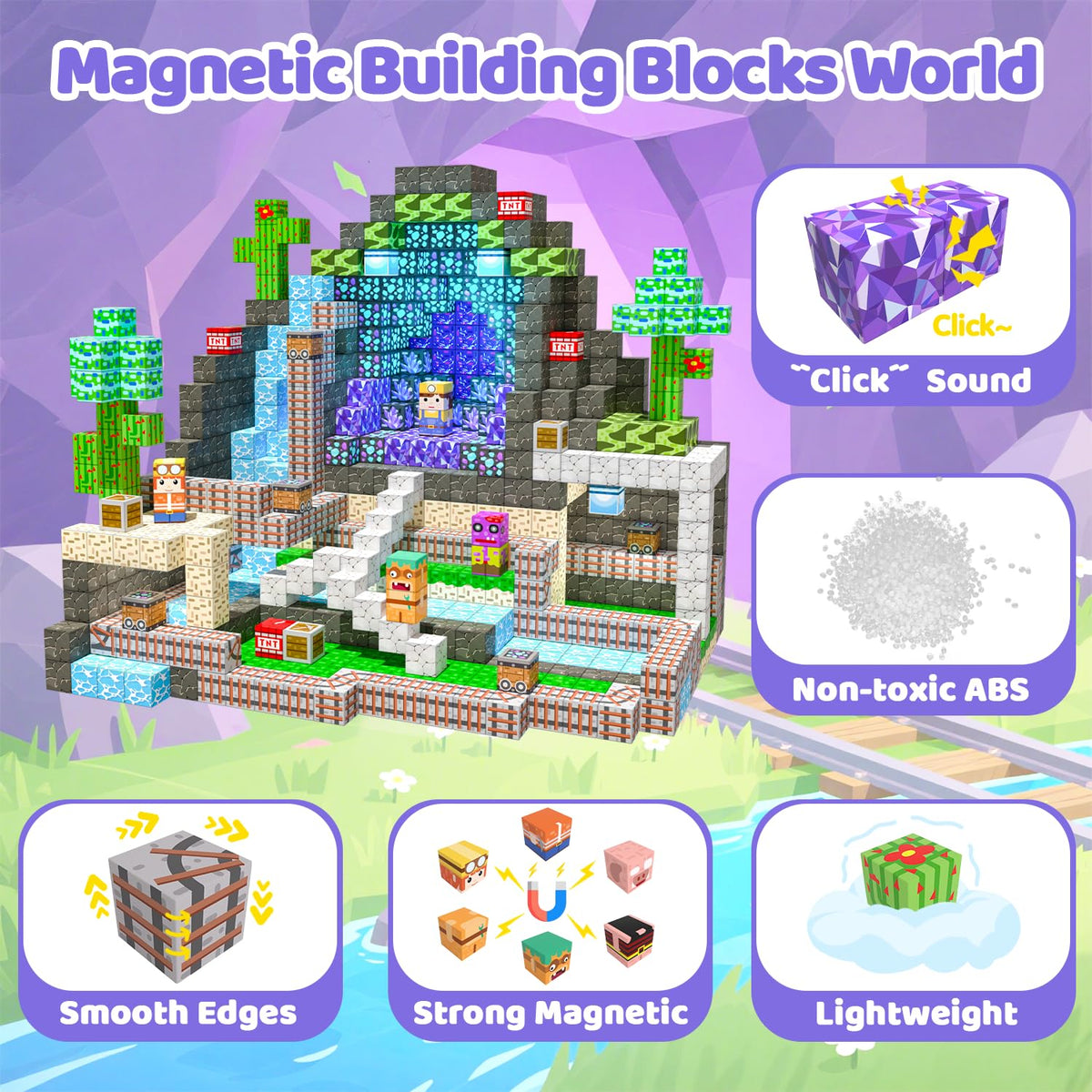 SSAWER Magnetic Blocks, 150PCS Magnetic Building Blocks, Stacking Magnets for Kids, Sensory Toy for STEM Constructions Magnet Blocks for Boys Girls Age 3+, Christmas Birthday Gifts