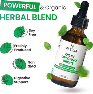 Resilia Premium Oregano Oil Drops - High Potency 34mg Per Serving - Herbal Antioxidant Formula for Immune Support - Non-GMO, Easy-to-Use Liquid Supplement, 60ml