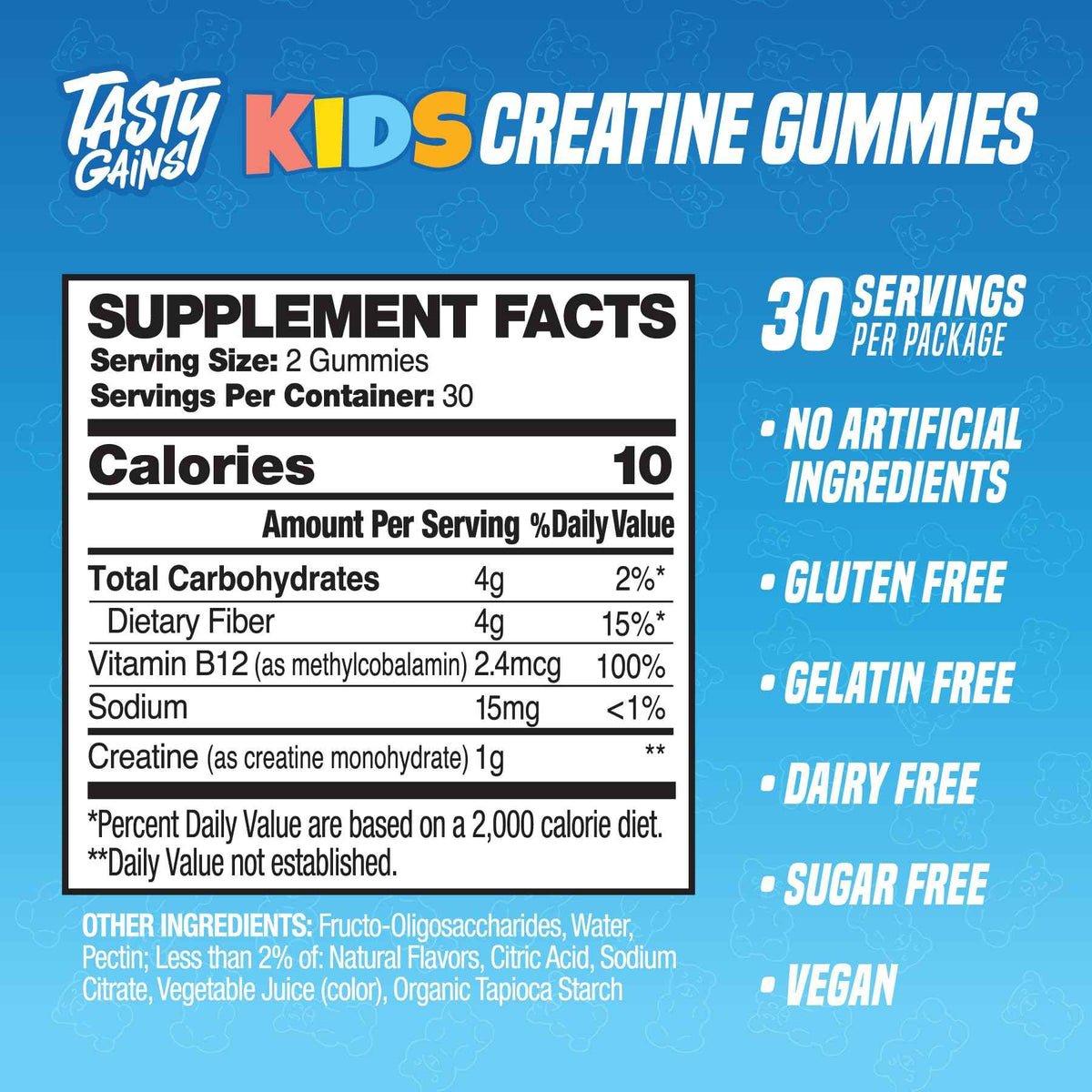 TASTY GAINS Kids & Teen Creatine Gummies with Vitamin B12 for Growth Support, Easy Chew Daily Supplement, Gummy Vitamins for Kids and Teens, Ages 5+