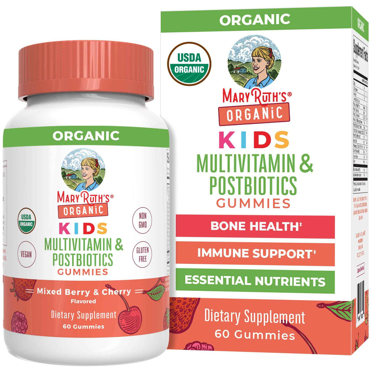 MARYRUTH'S Kids Vitamins USDA Organic - Multivitamin Gummies + Postbiotics for Ages 4+ - Multivitamin for Kids with Lactobacillus Rhamnosus - Children’s Vitamins - Vegan - Non-GMO - 60 Count