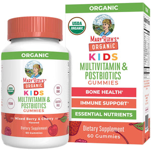 MARYRUTH'S Kids Vitamins USDA Organic - Multivitamin Gummies + Postbiotics for Ages 4+ - Multivitamin for Kids with Lactobacillus Rhamnosus - Children’s Vitamins - Vegan - Non-GMO - 60 Count