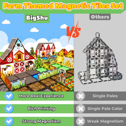 Magnetic Tiles Farm Animal Toys Set for Toddles Kids, Montessori STEM Toys for 3+ Year Old Boys Girls, Magnetic Building Blocks, Construction Sensory Magnets Games Educational Birthday Toys Gifts
