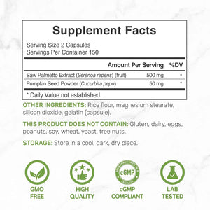 Saw Palmetto Supplement with Pumpkin Seed, 300 Capsules - Promotes Prostate Health - DHT Blocker - Hair Growth Vitamins, Maintain Normal Urinary Frequency