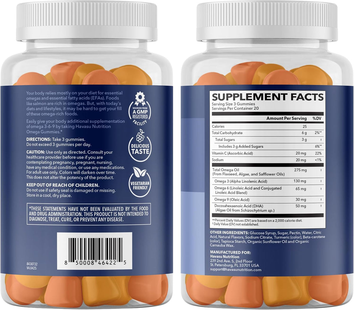 Omega 3 6 9 Gummies with DHA, Plant-Based Omega 3 Gummies for Adults, 60ct - Omega 3 6 9 + DHA Gummies, Fish Oil Alternative for Adults with DHA from Algae, Lemon and Orange Flavors, 20 Servings
